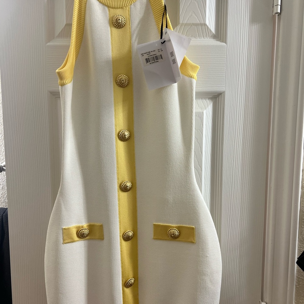 Halter button front pointelle knit mini dress